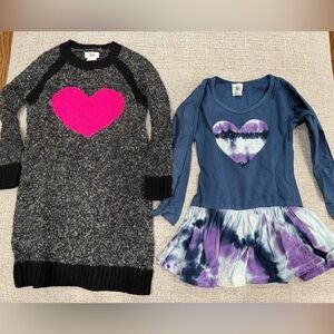 Girls' size 4/5 Valentine’s Day Heart Sweater Dress and Tie-Dye heart shirt